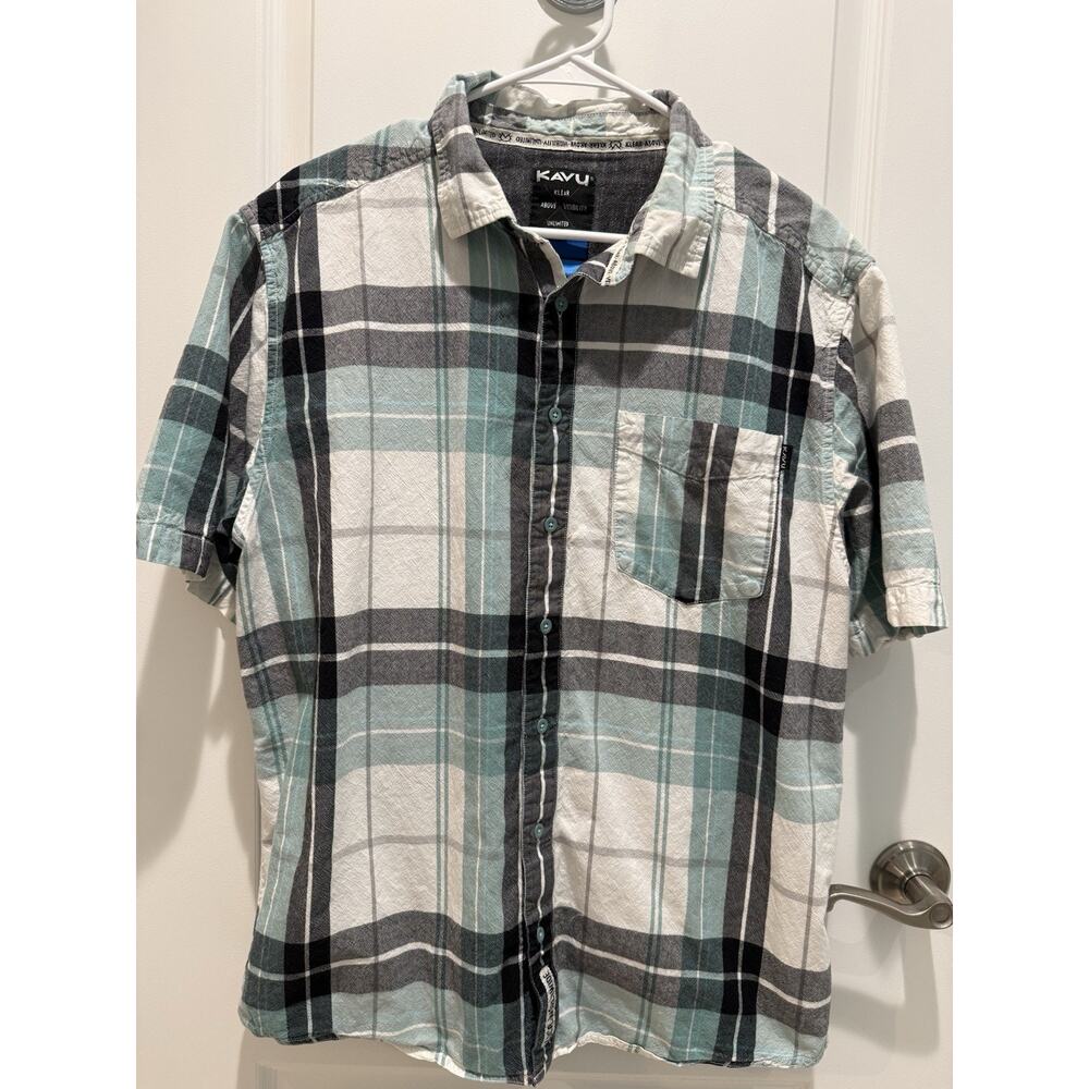 KAVU Men’s Plaid Button Up Short Sleeve Shirt 100% Cotton Hiking Outdoor Size XL